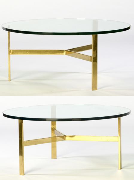 Appraisal: STYLE OF ZOGRAPHOS Pair of occasional tables with glass tops