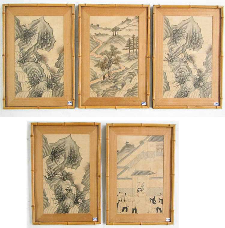 Appraisal: SET OF SEVEN CHINESE PAINTINGS ON FABRIC illustrations of the