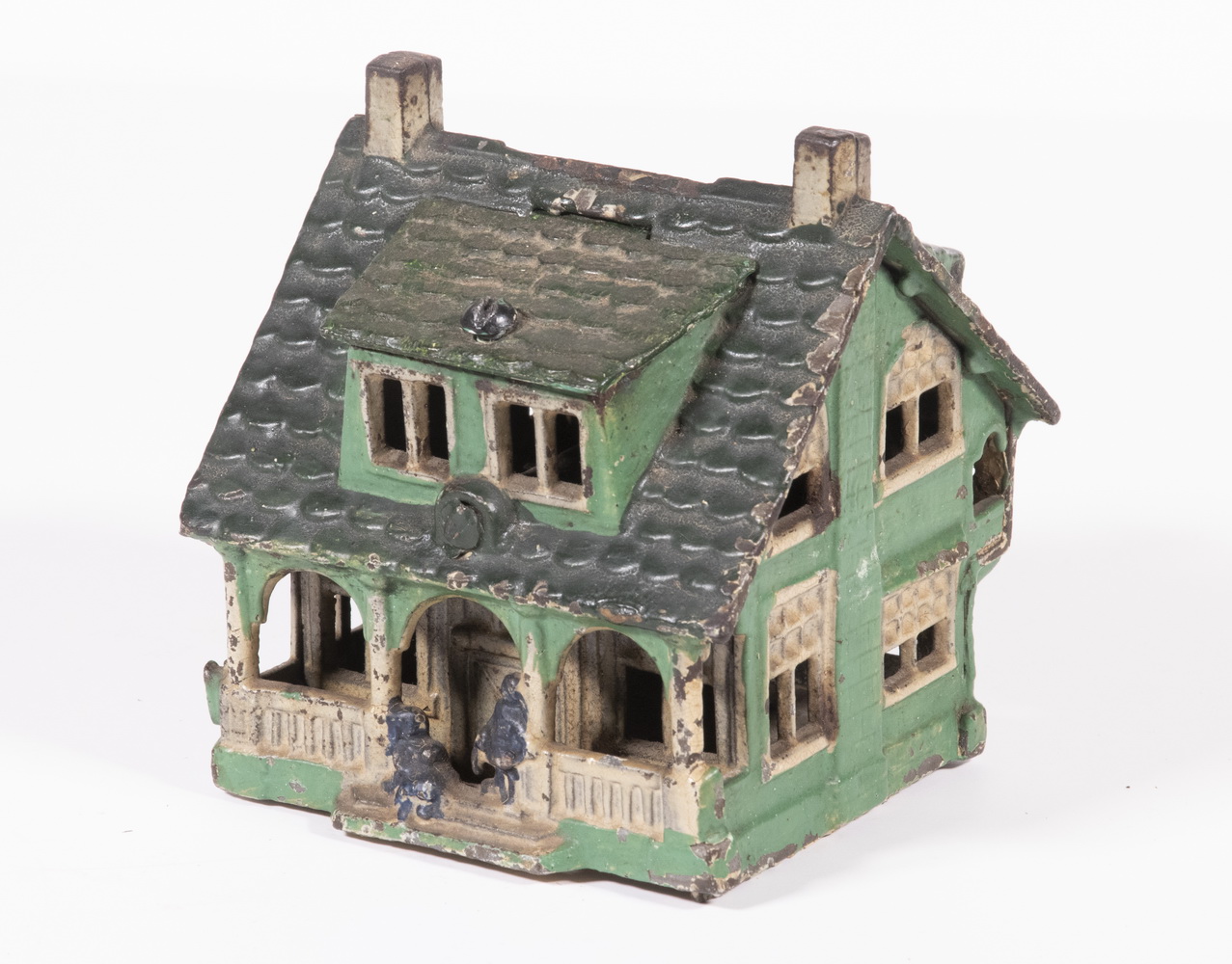 Appraisal: CAST IRON BUNGALOW STILL BANK Early th c Painted Cast