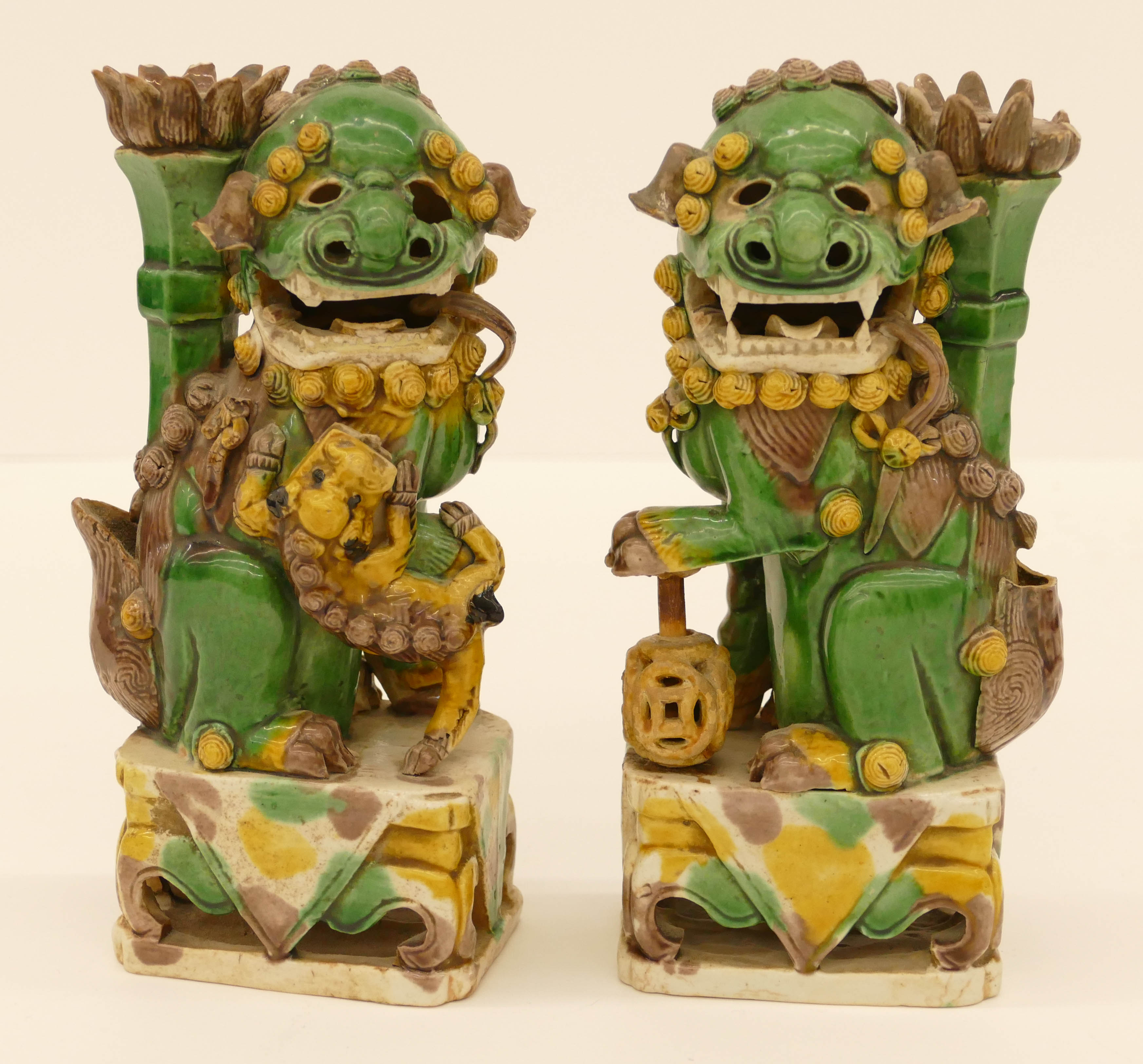 Appraisal: Pair Chinese Kangxi Porcelain Foo Lions ''x '' Approx A