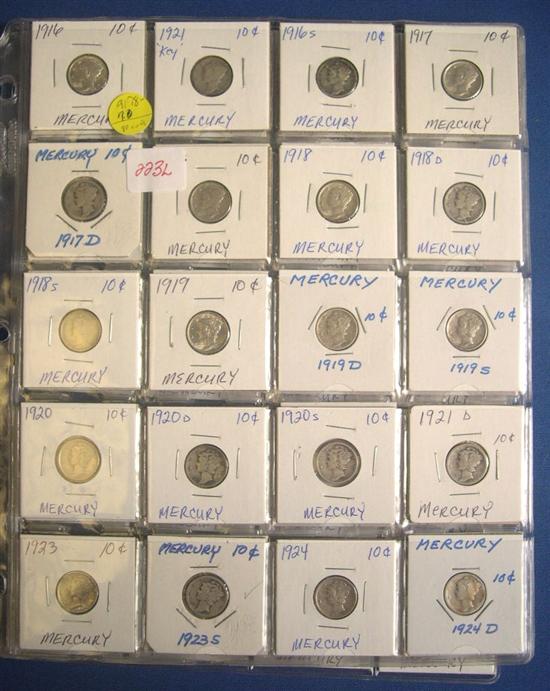 Appraisal: Nearly complete set of Mercury dimes from -P to -S