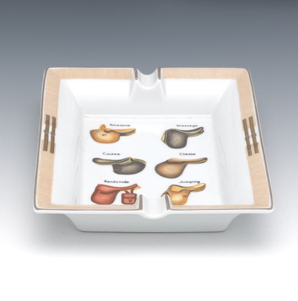 Appraisal: HERMES ASHTRAY x x Polychromed ashtray depicting six different types