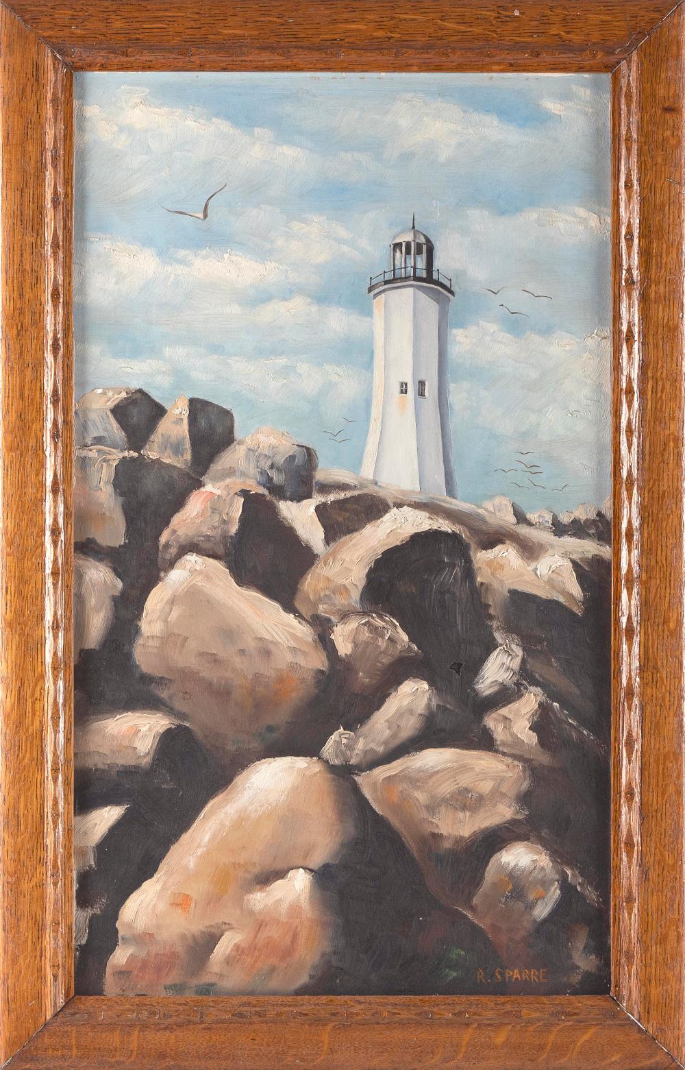 Appraisal: RICHARD SPARRE MASSACHUSETTS - LIGHTHOUSE ON THE ROCKS OIL ON