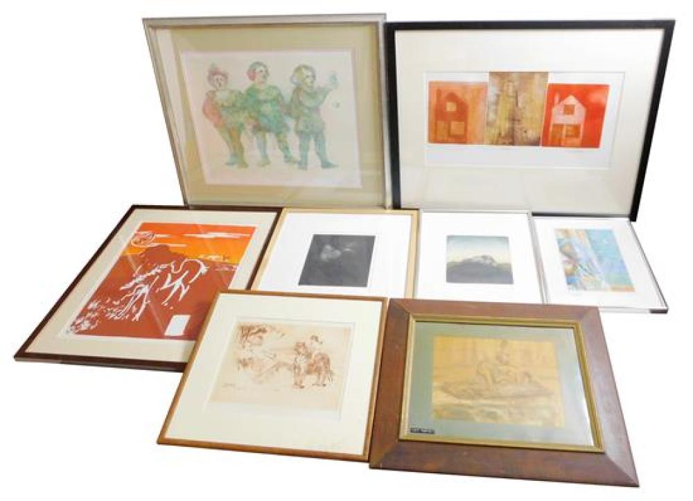 Appraisal: Eight assorted framed prints Ko Phoe Intoxication watercolor signed lower