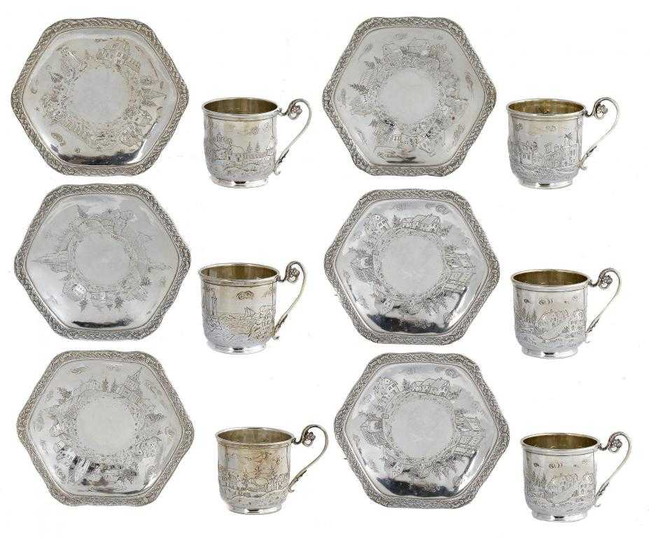 Appraisal: A SET OF SIX CONTINENTAL COFFEE CUPS AND SAUCERS embossed