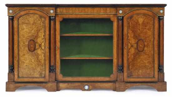 Appraisal: A VICTORIAN BURR WALNUT AND AMBOYNA CREDENZA With a reverse