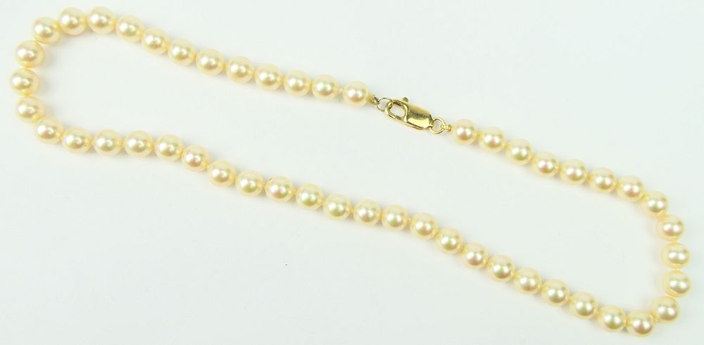 Appraisal: VINTAGE LADIES PEARLS WITH KT YELLOW GOLD CLASP Choker style