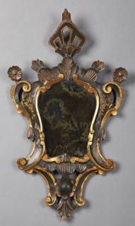 Appraisal: Diminutive Italian Gilt and Ebonized Mirror early th c the