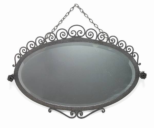 Appraisal: A French Art Deco oval mirror circa wrought-iron height in