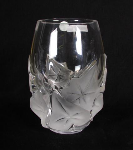 Appraisal: Lalique Crystal France Vase With Frosted Carved Leaf Decoration ''