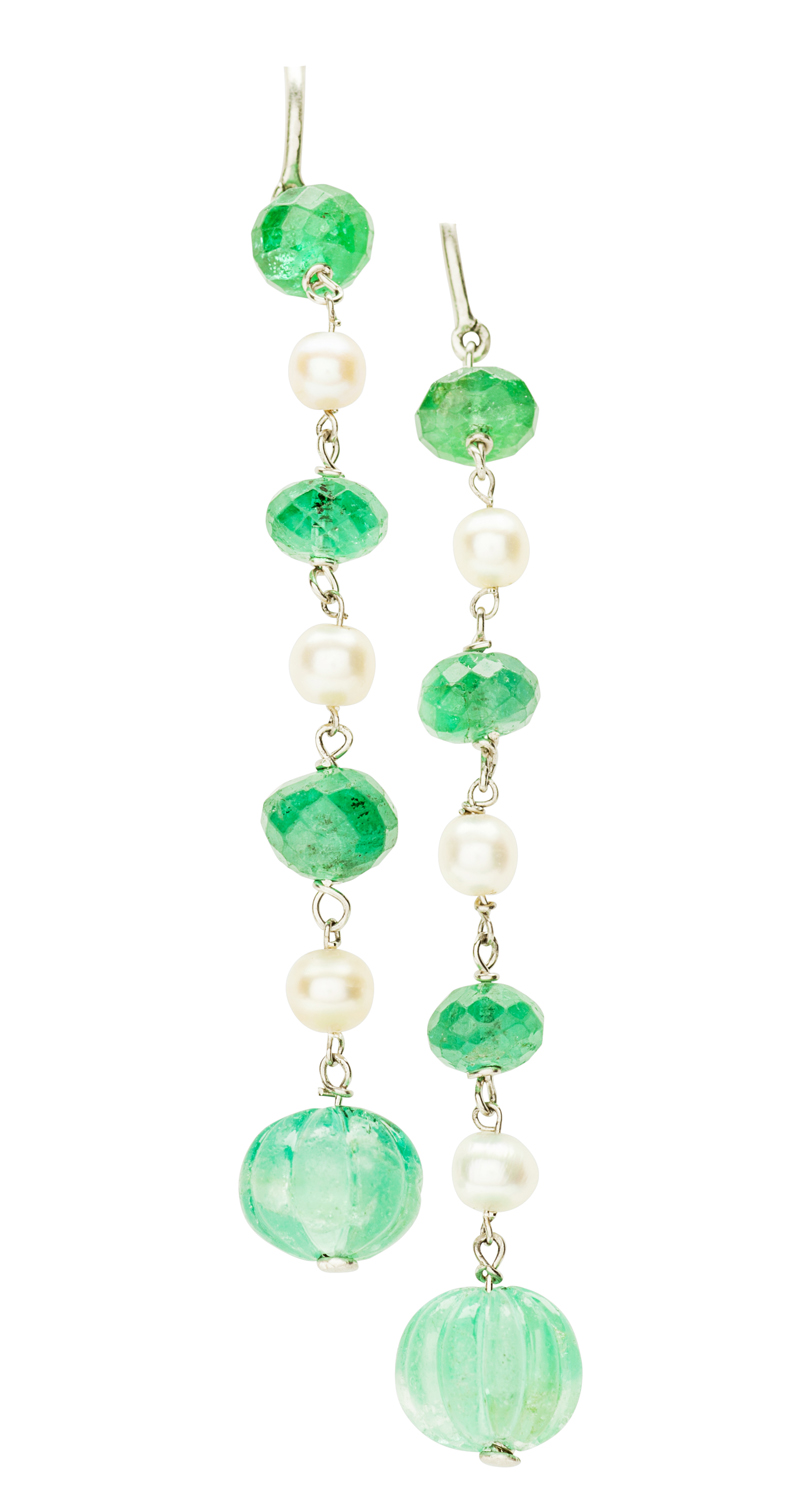 Appraisal: A pair of emerald and pearl set pendant earrings each