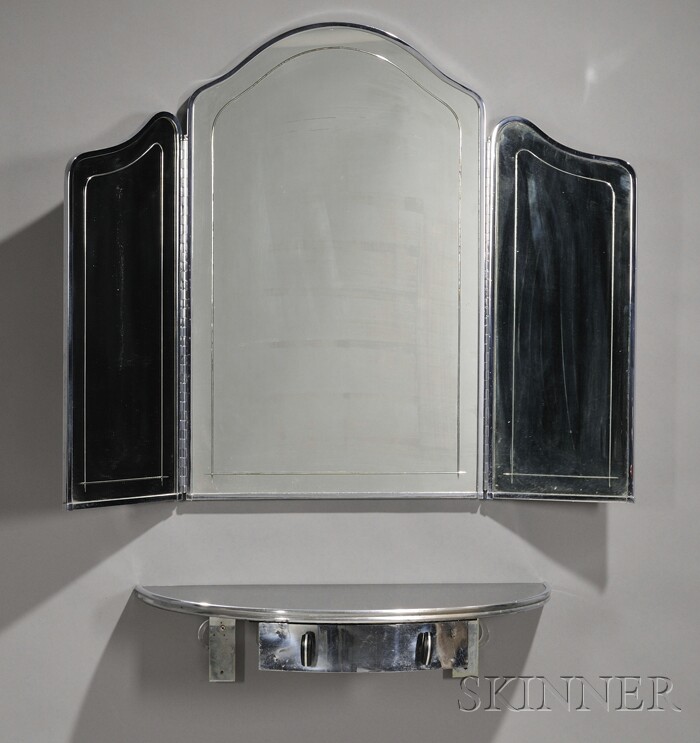 Appraisal: Machine Age Wall Mirror over Shelf with Drawer Mirror glass