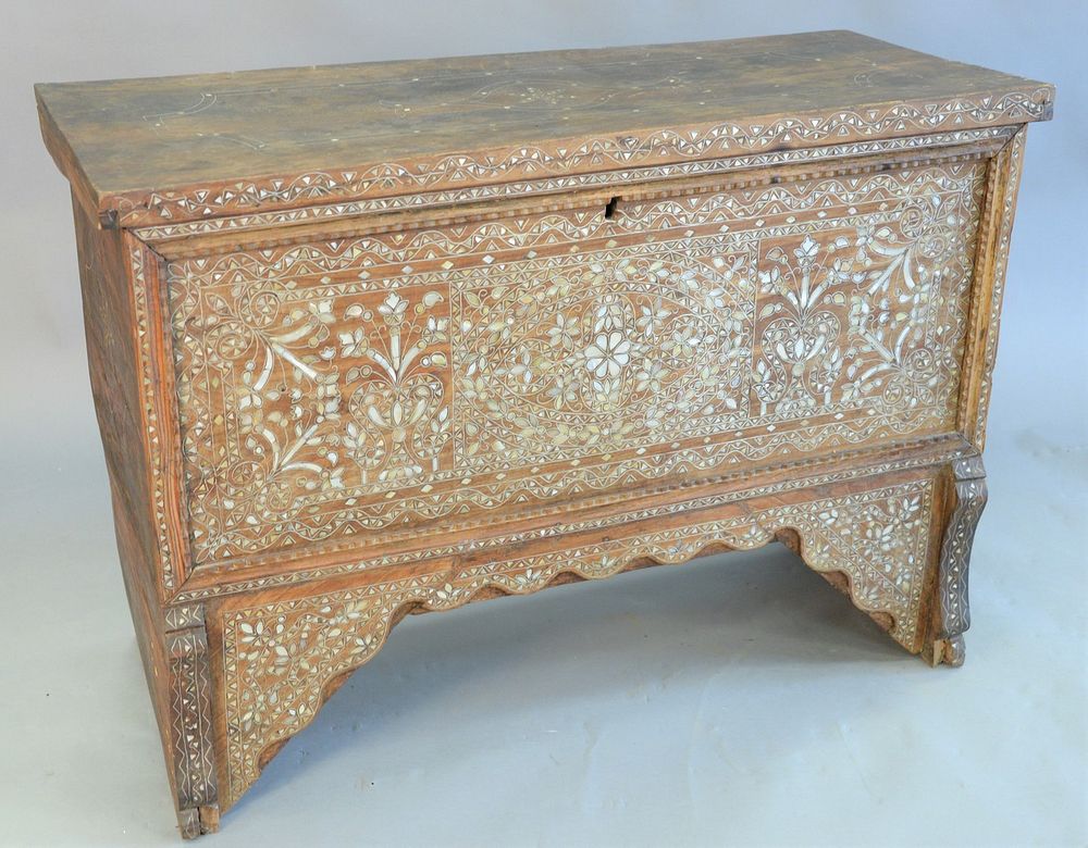 Appraisal: Syrian mother of pearl inlaid lift-top chest ht top x