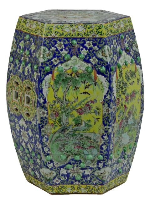 Appraisal: A Cantonese famille rose hexagonal garden seat of barrel form