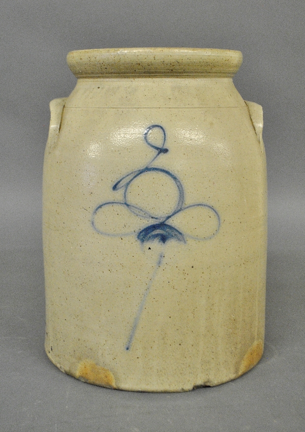 Appraisal: - Three-gallon stoneware crock with blue decoration h x dia