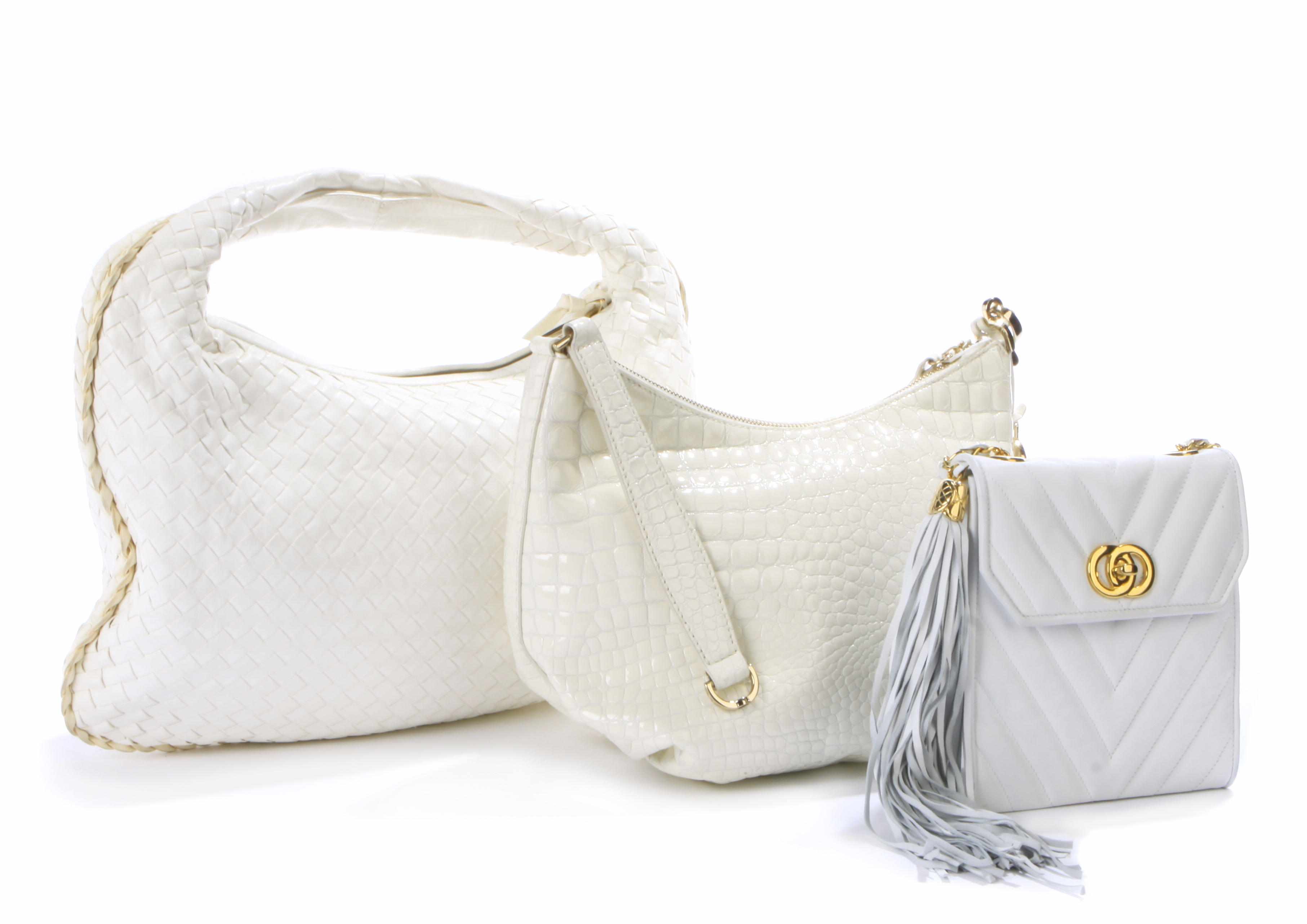 Appraisal: A Bottega Veneta white woven leather handbag and a Stuart