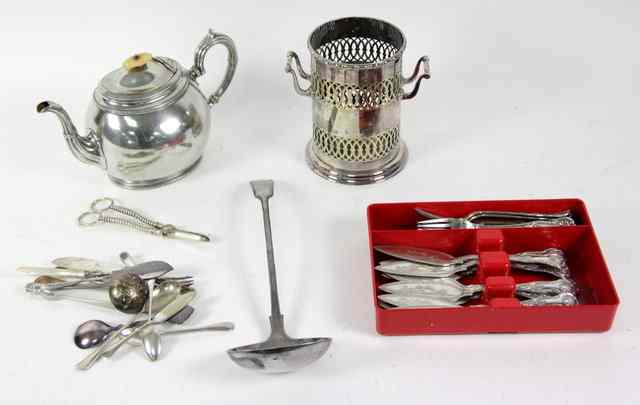 Appraisal: A quantity of silver plate including a teapot bottle stand