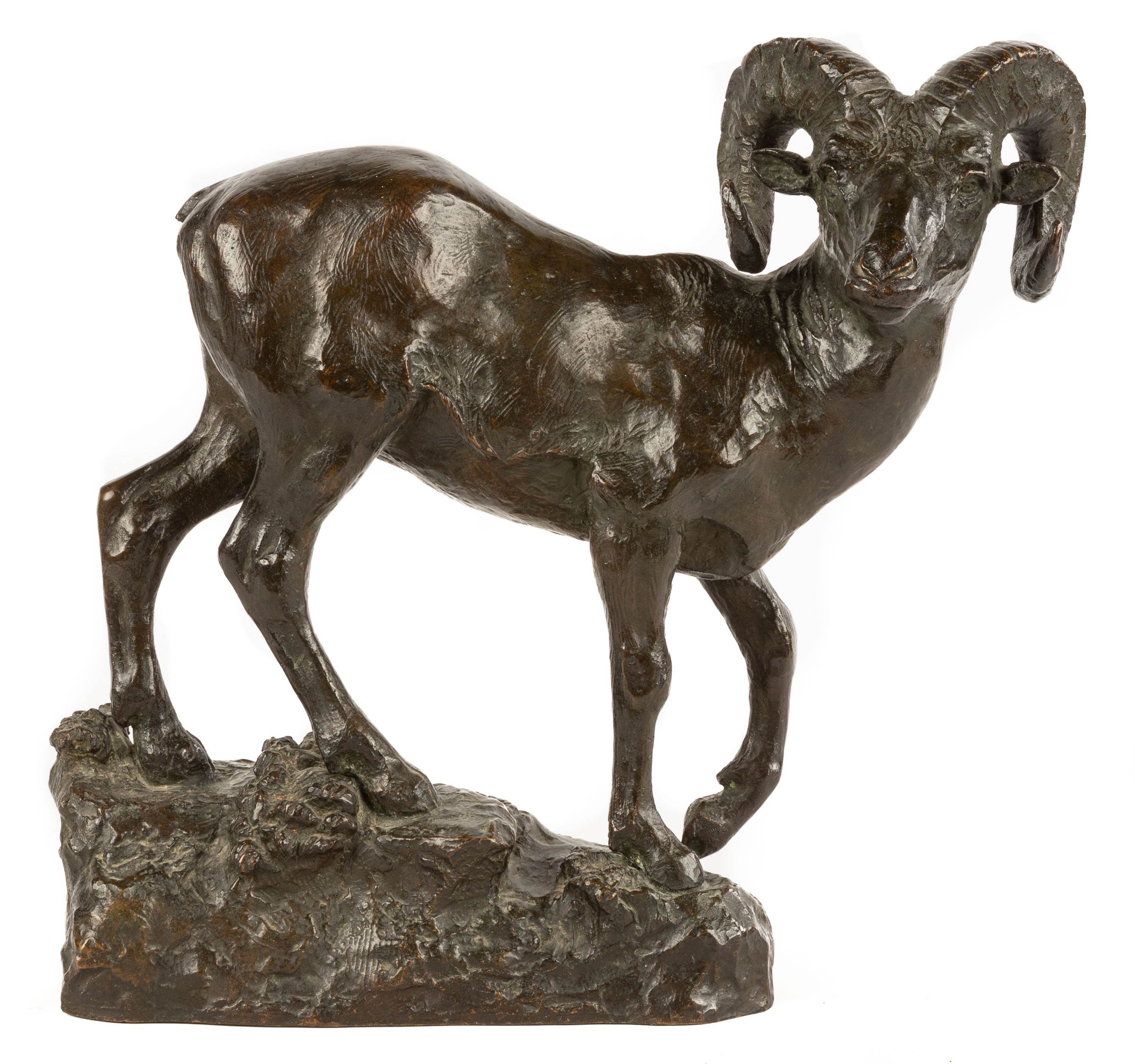 Appraisal: H BRAINARD WRIGHT TH CENTURY RAM SCULPTURE Patinaed bronze Signed