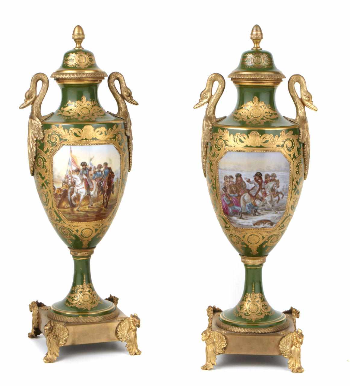 Appraisal: A pair of Svres style gilt bronze mounted porcelain covered