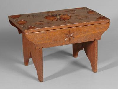 Appraisal: Carved black walnut footstool drawer black walnut with white pine