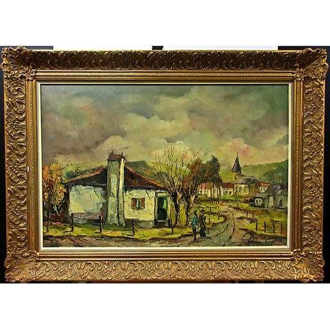 Appraisal: SIGNED EUROPEAN TH CENTURY VILLAGE SCENE OIL ON CANVAS INDISTINCTLY