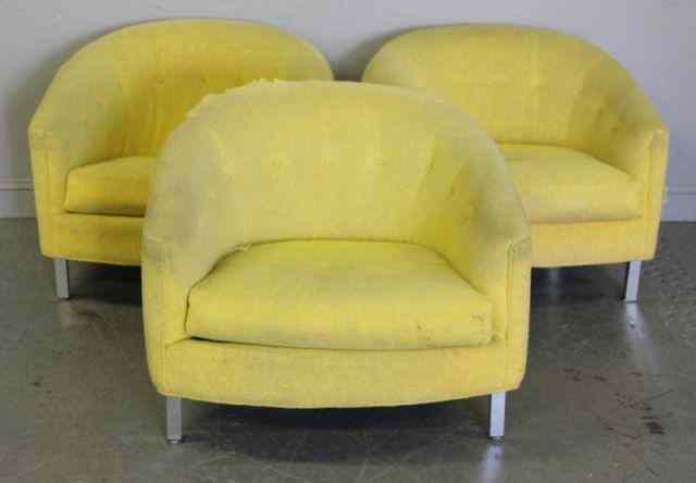 Appraisal: Midcentury Yellow Upholstered Chairs From a Scarsdale NY location Dimensions