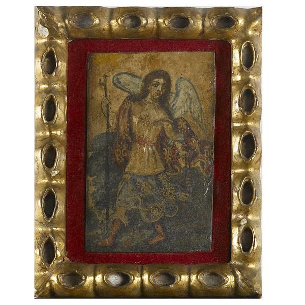 Appraisal: Spanish colonial style paintings th C Tobias and the Angel