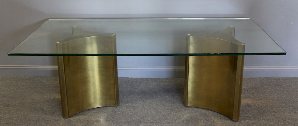 Appraisal: MIDCENTURY Brass And Glass Twin Pedestal Dining Table From a