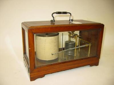 Appraisal: A MAHOGANY CASED BAROGRAPH the lacquered brass movement with clockwork