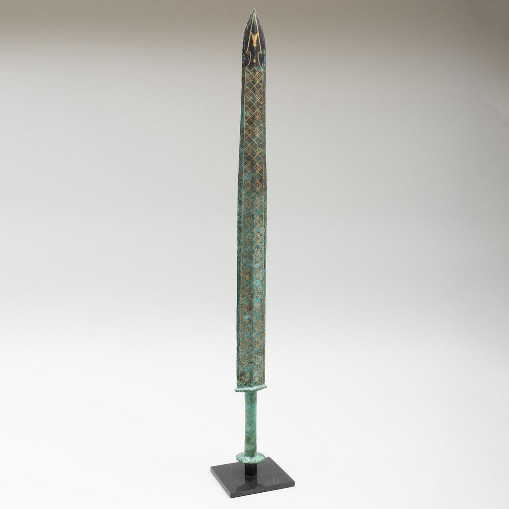 Appraisal: Chinese Eastern Zhou Style Bronze Sword with Gilt Decoration Riased