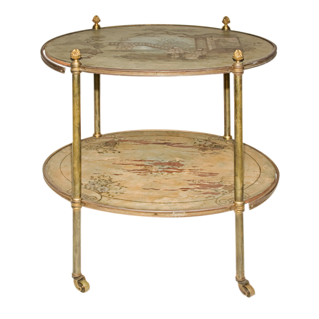 Appraisal: Regency Style Polychrome and Brass Two-Tier Side Table Height inches