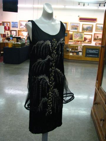 Appraisal: Three black vintage dresses silk and crepe satin embroidered and