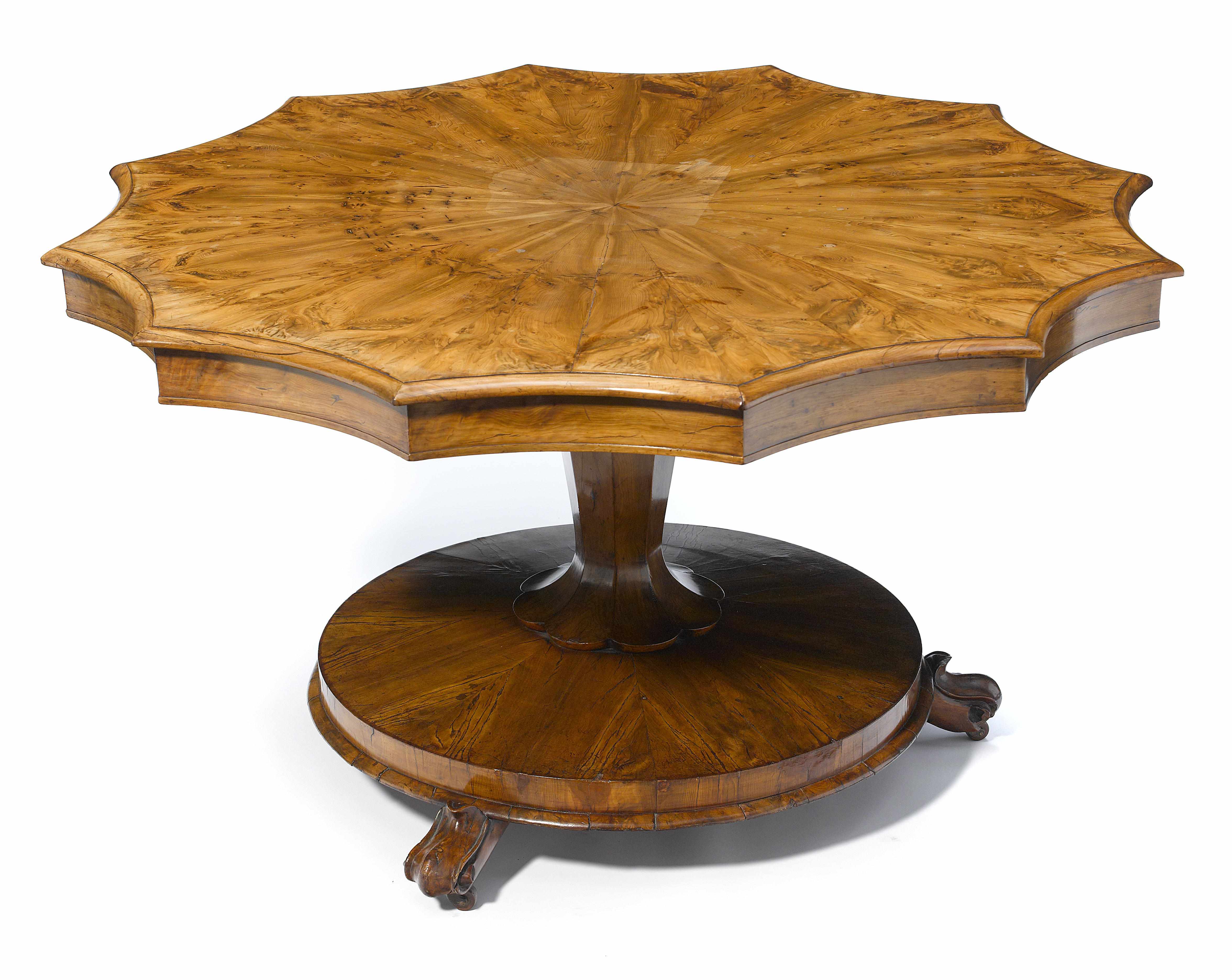 Appraisal: An Irish yew wood tilt top breakfast table Killarney second