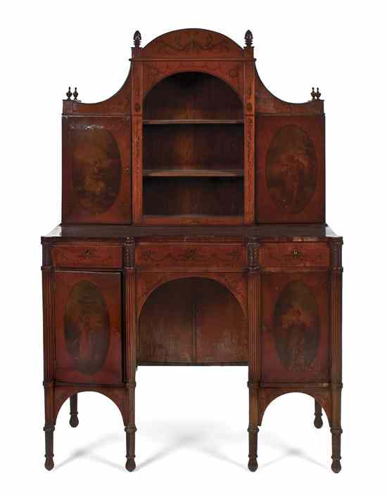 Appraisal: An Edwardian Satinwood Display Cabinet in two parts the superstructure