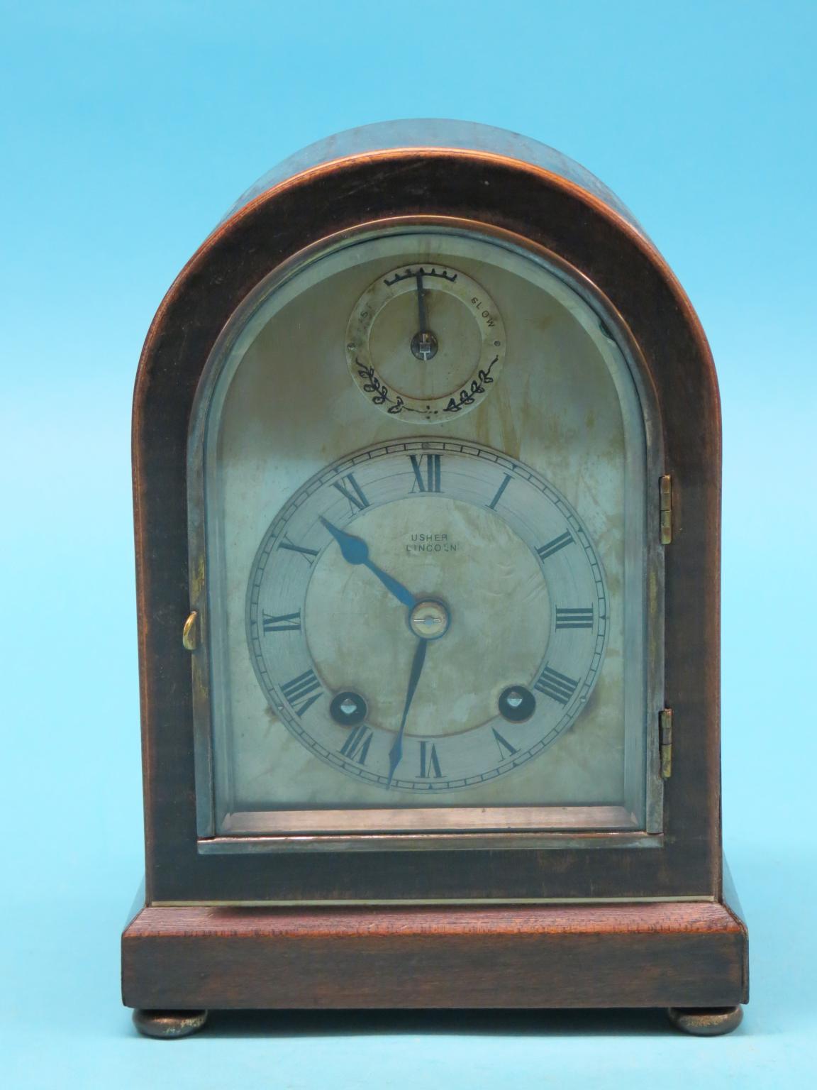 Appraisal: An early th century mahogany mantel clock domed silvered dial