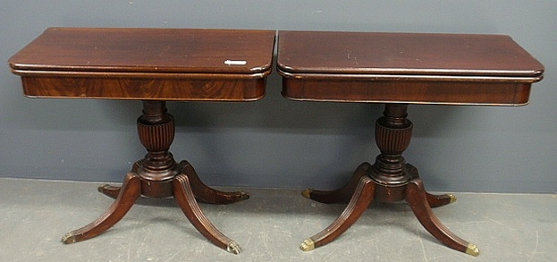 Appraisal: - Pair of Duncan Phyfe style mahogany flip-top gaming tables