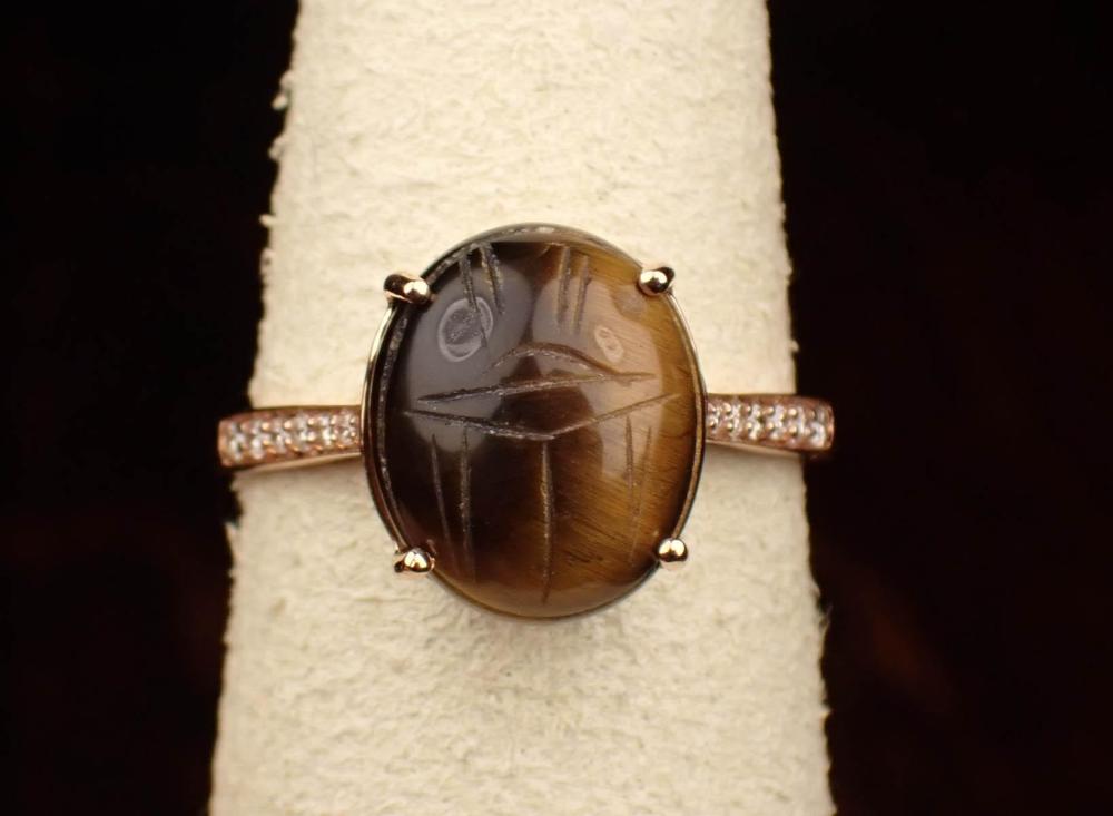 Appraisal: TIGER'S EYE DIAMOND AND FOURTEEN KARAT GOLD RING The rose