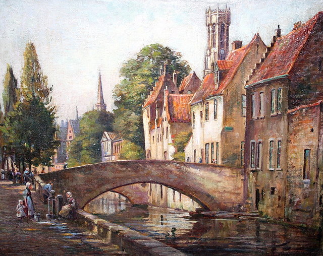 Appraisal: FOLLOWER OF HENRY SCHAFERA canal side Bruges oils on canvas