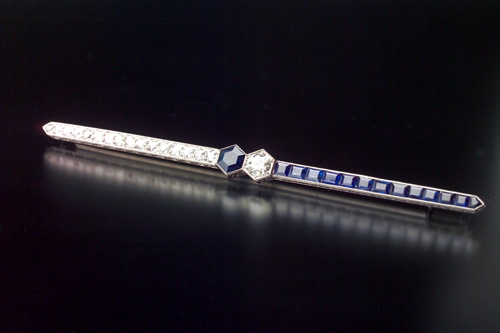 Appraisal: ART DECO Diamond and sapphire bypass bar pin in platinum