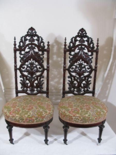 Appraisal: Pair of Rococo Revival Hall Chairs American ca mahogany high