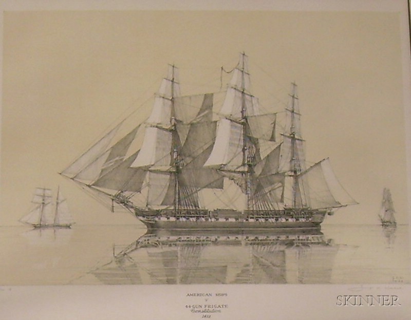 Appraisal: Framed Lithograph on Paper American Ships V -Gun FRIGATE Constitution