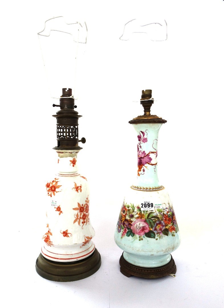 Appraisal: A Victorian porcelain vase table lamp hand painted with flowers