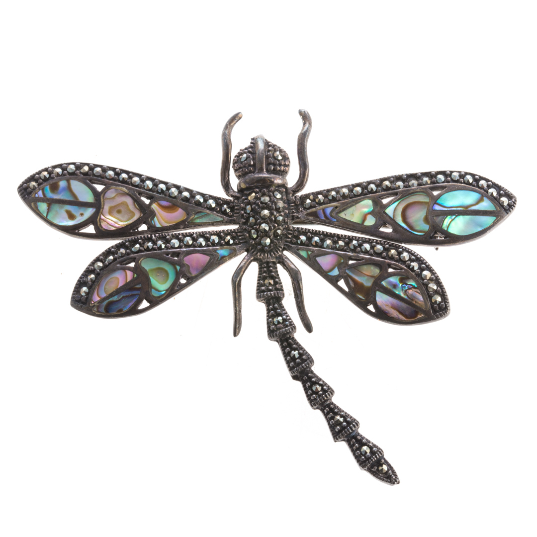 Appraisal: A Silver Abalone Marcasite Dragonfly Brooch Sterling silver dragonfly pin