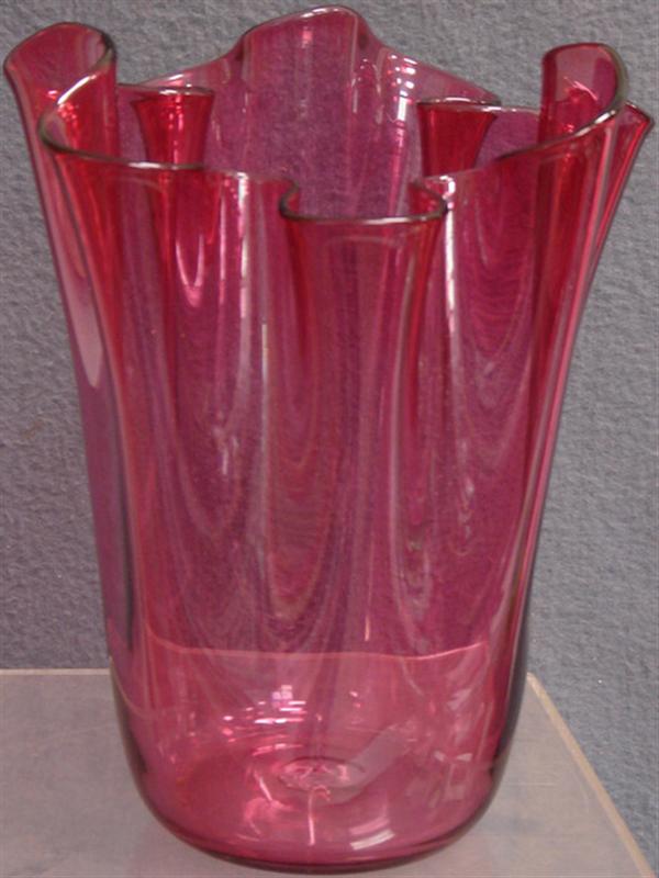 Appraisal: Cranberry glass ruffled vase h round bowl d Estimate -