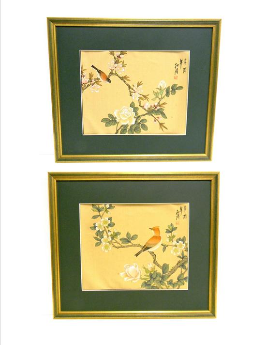 Appraisal: ASIAN Pair of Chinese watercolors of birds on flowering branches