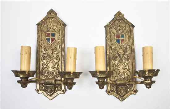 Appraisal: A Pair of Brass Two-Light Sconces each having a rectangular