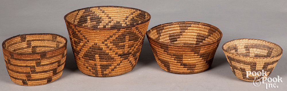 Appraisal: Four Pima Indian coiled baskets Four Pima Indian coiled baskets