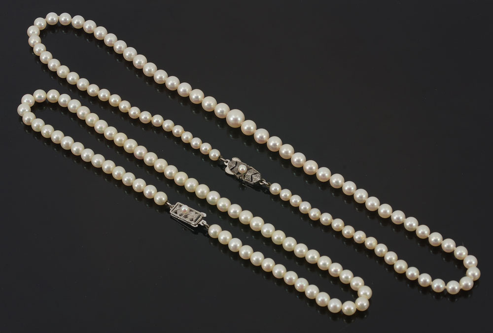 Appraisal: TWO MIKIMOTO PEARL STRAND NECKLACES '' strand of mm pearls