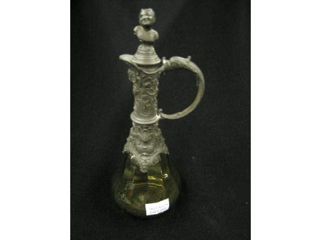 Appraisal: Victorian Art Glass Decanter with fancy pewter mounts dolphin handle