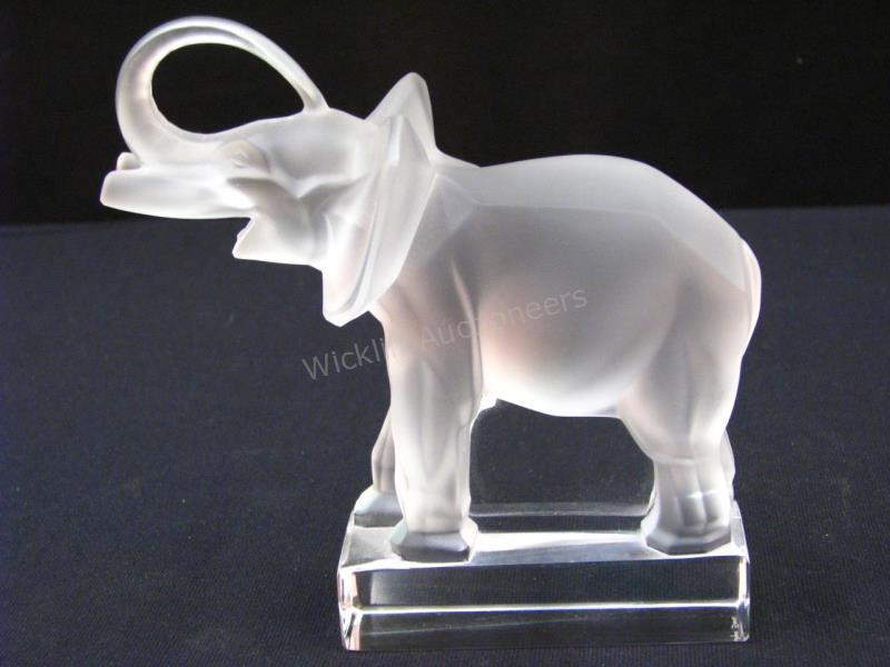 Appraisal: Lalique Frosted and clear crystal elephant signed Lalique France h